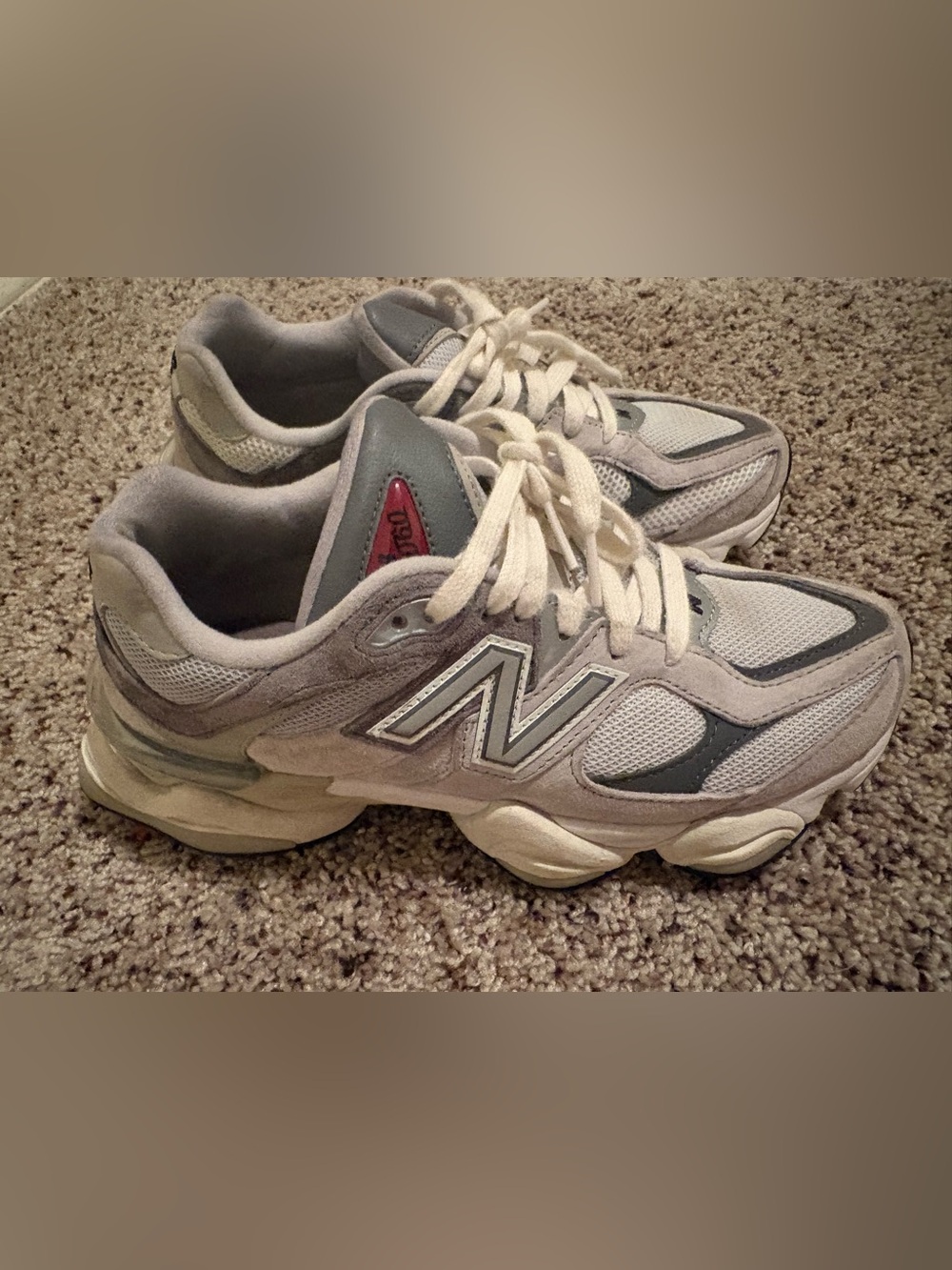 Women’s New Balance 9060 Grey Sneakers with Cream Accents
